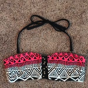 Xhilaration Black and Neon Pink Beaded Bikini Top